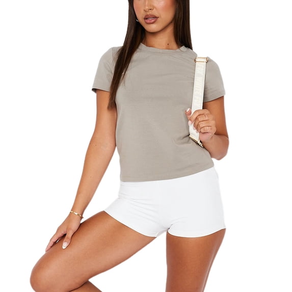 Yunliwuli Women T-shirt, Crew Neck Short Sleeve Solid Slim Fit Summer Tops for Casual Daily