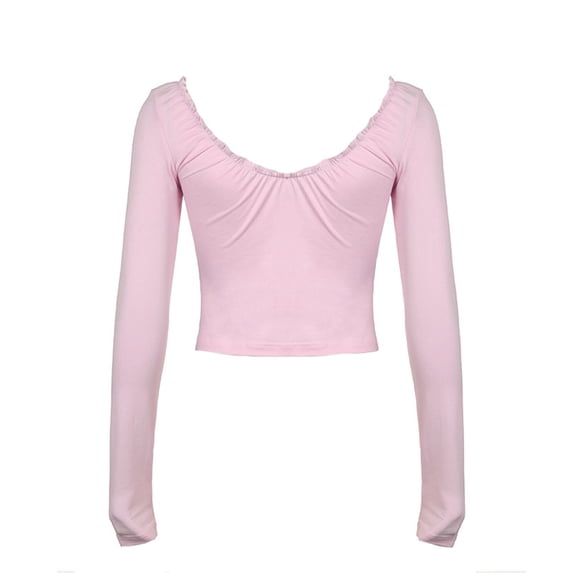 Yunliwuli Women T-shirt, Long Sleeve Low-cut Backless Bow Crop Top Clubwear for Daily Date
