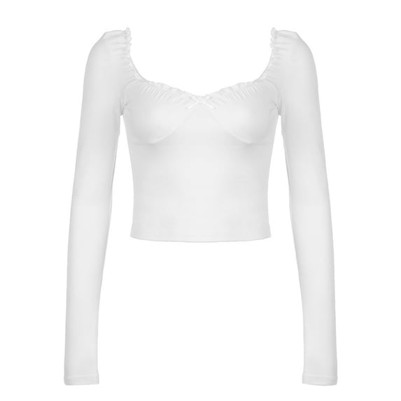 Yunliwuli Women T-shirt, Long Sleeve Low-cut Backless Bow Crop Top Clubwear for Daily Date