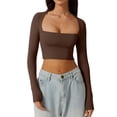 thumbnail image 1 of Yunliwuli Women T-shirt, Long Sleeve Square Neck Solid Color Slim Fit Ladies Crop Top Clubwear, 1 of 6