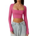 thumbnail image 1 of Yunliwuli Women T-shirt, Long Sleeve Square Neck Solid Color Slim Fit Ladies Crop Top Clubwear, 1 of 6