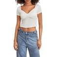 thumbnail image 1 of Yunliwuli Women T-shirt, Short Sleeve Low-cut Twisted Solid Ladies Crop Top Summer Tops for Casual Daily, 1 of 9
