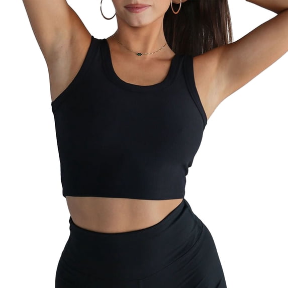 Yunliwuli Women Tank Tops Solid Color Ribbed Crew Neck Vests Summer Slim Fit Sleeveless Cropped Tops Streetwear