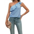thumbnail image 1 of Yunliwuli Women Vest, Sleeveless One-shoulder Ruffled Hollowed Slim Summer Tops for Club Party, 1 of 6