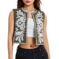 thumbnail image 1 of Yunliwuli Women Vest, Sleeveless Open Front Embroidery Flower Outwear Gilet for Casual Street, 1 of 10