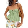 thumbnail image 1 of Yunliwuli Women Wrap Chest Tube Tops Solid Color Boat Neck Tie-Up Strapless Tank Tops Summer Backless Bandeau Tops, 1 of 2