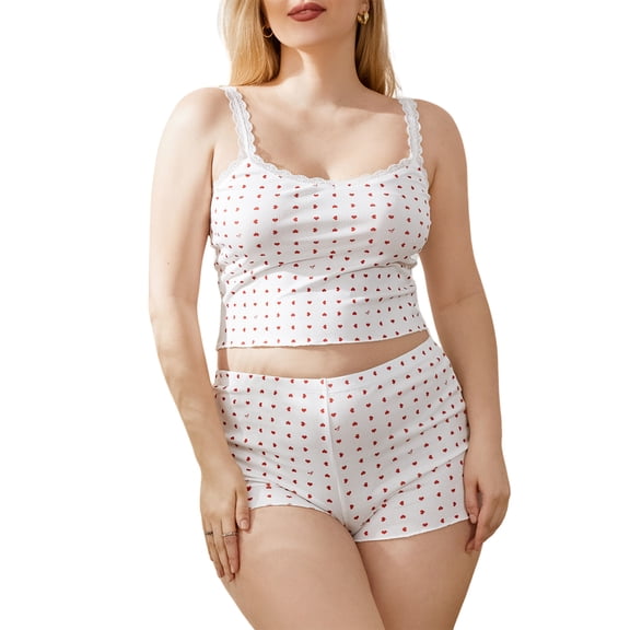 Yunliwuli Women's 2 Piece Pajama Set Sleeveless Lace Trim Cami Tops Floral Shorts Sleepwear Sets