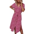 thumbnail image 1 of Yunliwuli Women's Button Down Midi Dress, Short Sleeve Floral Print Belted Loose Shirt Dress, 1 of 10
