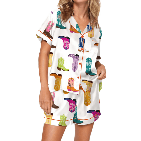 Yunliwuli Women’s Casual 2 Piece Outfits Fashion Print Short Sleeve Pocket Shirt + Shorts Set Vacation Clothes
