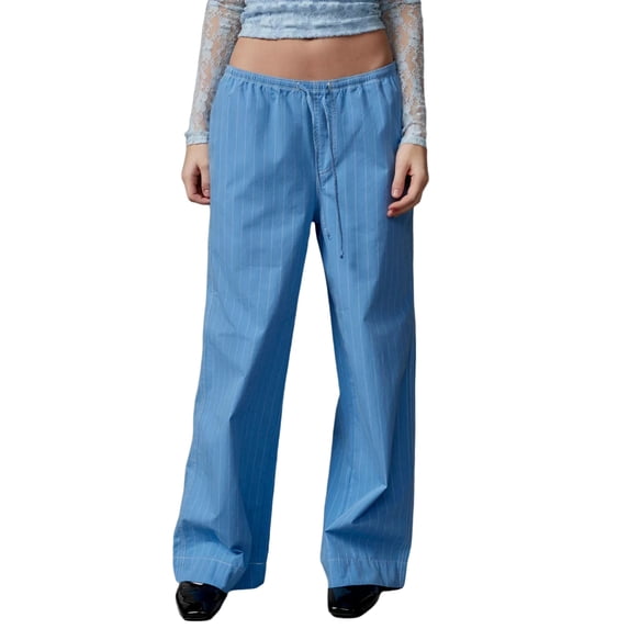 Yunliwuli Women's Casual Long Pants Stripe Print Low Rise Wide Leg Trousers with Side Pockets