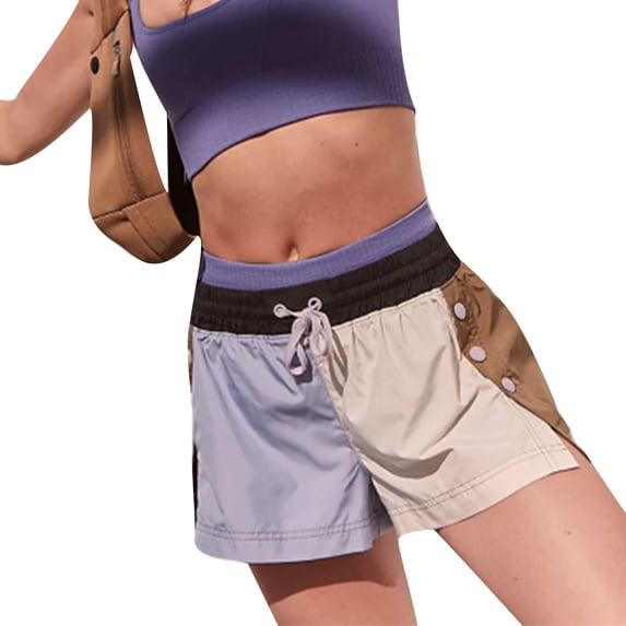 Yunliwuli Women’s Contrast Color Shorts Casual Elastic High Waist Side Button Wide Leg Shorts Going Out Shorts