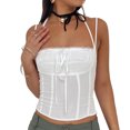 thumbnail image 1 of Yunliwuli Women's Crop Camisole Slim Lace Trim Tie-Up Halter Neck Backless Spaghetti Strap Tops for Summer, 1 of 10