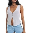 thumbnail image 1 of Yunliwuli Women's Knitted Tank Tops Sleeveless Deep V Neck Solid Color Button Down Slim Fit Vest Tops, 1 of 9