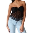 thumbnail image 1 of Yunliwuli Women's Lace Tube Tops Off Shoulder Sleeveless Backless See Through Front Split Ruched Tie Up Crop Tops for Summer, 1 of 10