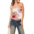 thumbnail image 1 of Yunliwuli Women's Lily Print Slim Tube Tops Flower Pattern Bandeau Show Navel Shirt Streetwear, 1 of 9