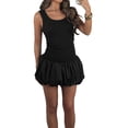 thumbnail image 1 of Yunliwuli Women's Mini Tank Dress Slim U Neck Sleeveless Ruched Bubble Hem Dress for Party Club, 1 of 8