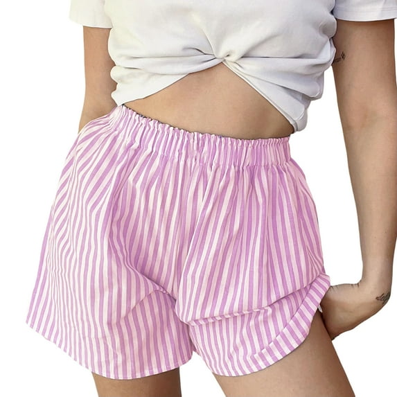 Yunliwuli Women's Pajama Shorts Stripe/Plaid Elastic Waist Comfy Sleep Shorts Summer Casual Pajama Bottoms