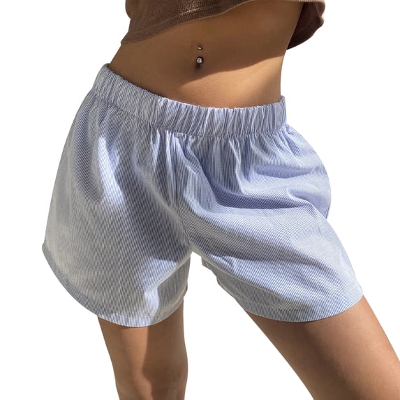 Yunliwuli Women’s Striped Print Shorts Casual Elastic Low Waist Lounge Shorts Going Out Pants Streetwear