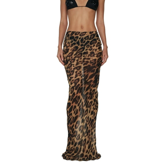 Yunliwuli Women's Summer Bodycon Long Skirt Casual Mid Waist Leopard Print Slim Fit Skirt Elegant Midi Skirt