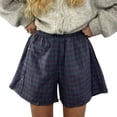 thumbnail image 1 of Yunliwuli Women's Summer Casual Plaid Shorts Elastic Band Wide Leg Beach Streetwear Shorts, 1 of 9