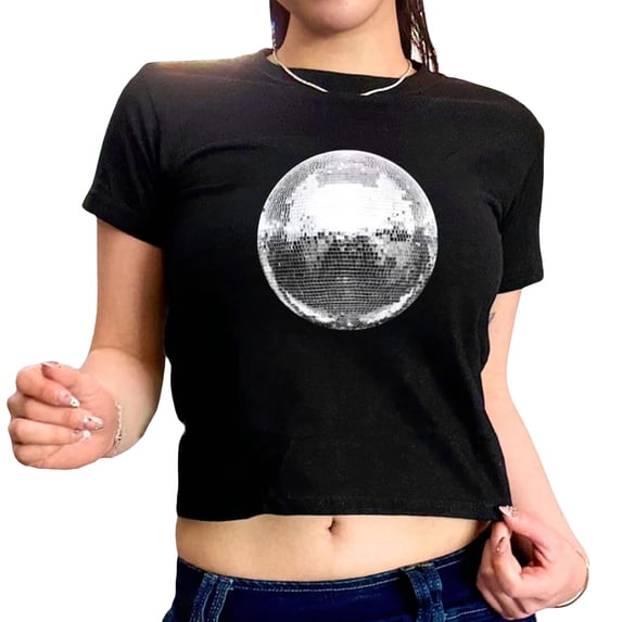 Yunliwuli Women's Summer Casual Short Tops Short Sleeve Crewneck Fashion Pattern Print Baby Tees