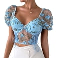 thumbnail image 1 of Yunliwuli Women's Summer Crop Tops Three-dimensional Butterfly Stitched Mesh Short Sleeves V-neck Open Back Shirt, 1 of 8