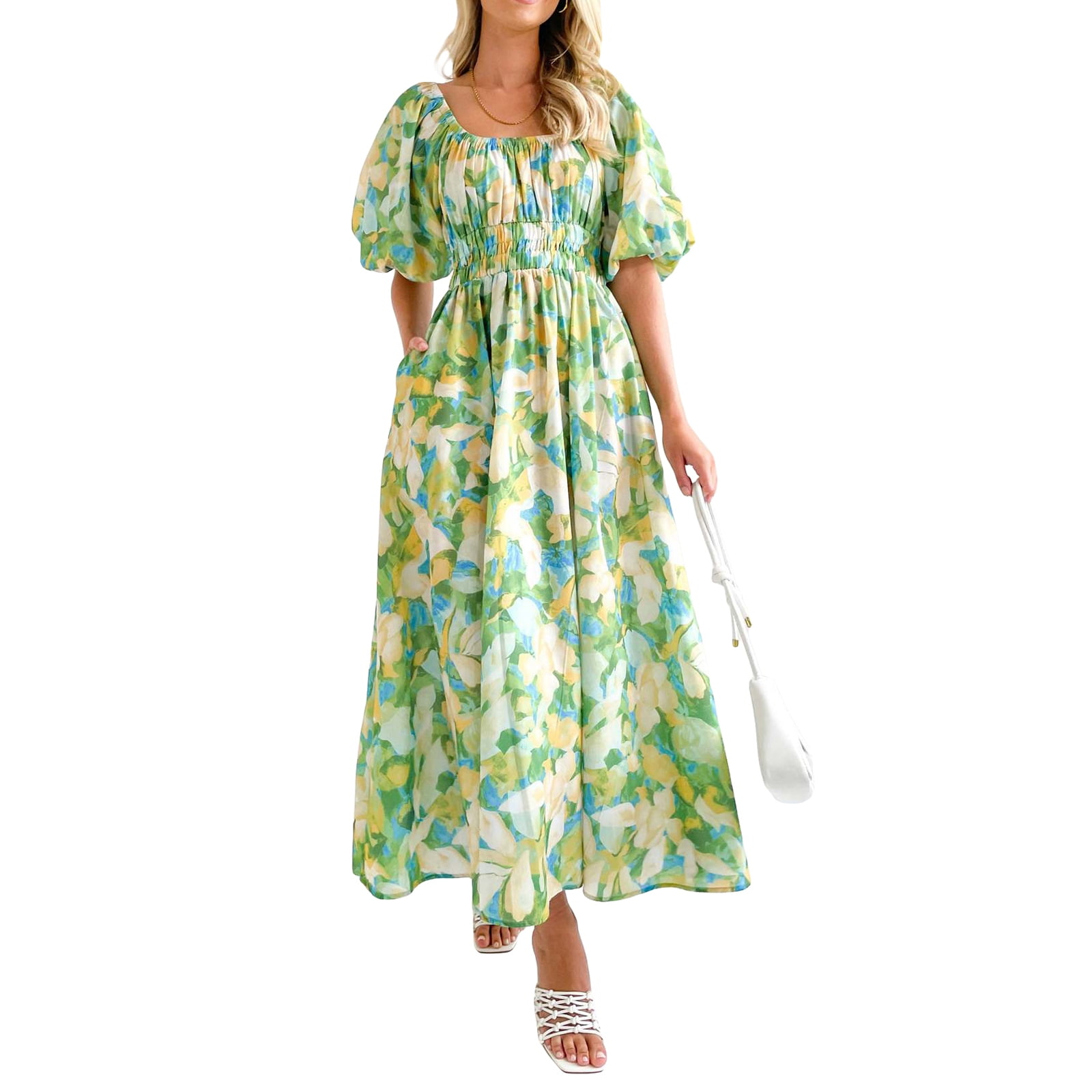 DressBerry Women's Printed Floor Length Georgette Dress Puff DressBerry Women's Printed Floor Length Georgette Dress Puff