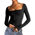 thumbnail image 1 of Yunliwuli Women's Summer Slim Cropped Tops Solid Color Long Sleeve Square-Neck Basic T-Shirt Streetwear, 1 of 5
