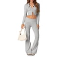 thumbnail image 1 of Yunliwuli Women’s Two Piece Outfits Set Long Sleeve Zip Up Cropped Hoodie and Bootcut Pants Set Loungewear, 1 of 3