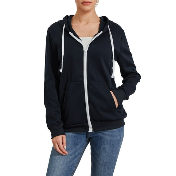 Yunliwuli Women's Zip Up Hoodies Long Sleeve Solid Color Classic Fit Sweatshirts Jackets Streetwear Tops