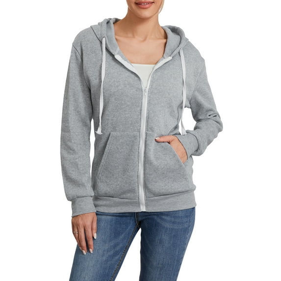 Yunliwuli Women's Zip Up Hoodies Long Sleeve Solid Color Classic Fit Sweatshirts Jackets Streetwear Tops