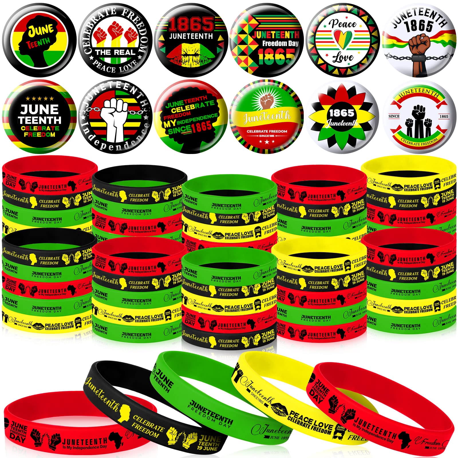 Yunlly 96 Pcs Happy Juneteenth Day Party Favors Set Include 48 Black ...