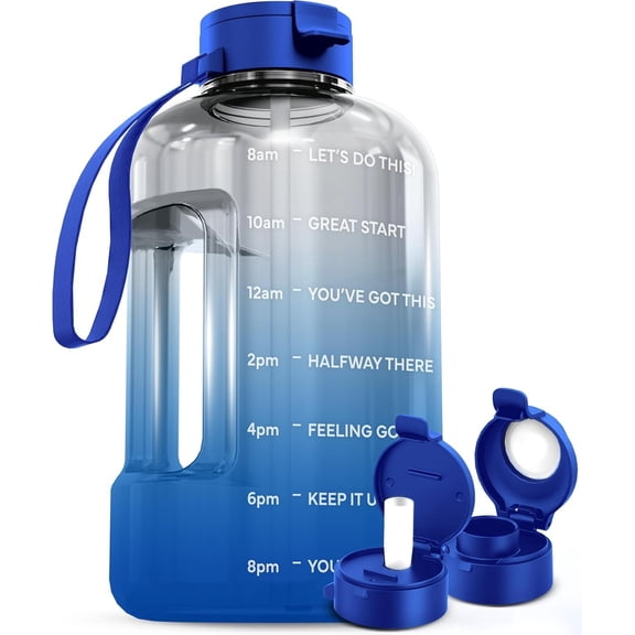 Yunmu Furniture 1 Gallon Water Bottle with Motivational Quotes | BPA Free 1 Gallon Water Bottle with Straw and Chug Lids - Leakproof Gym Water Bottle with Carry Handle (Blue Skies)
