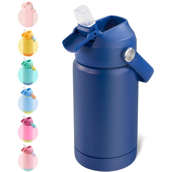 Yunmu Furniture 12oz Kids Water Bottle, Stainless Steel Insulated Water Bottle, Toddler Cup with Straws Leak-Proof, Kids Water Bottles for School Boys Girls, BPA Free, Blue