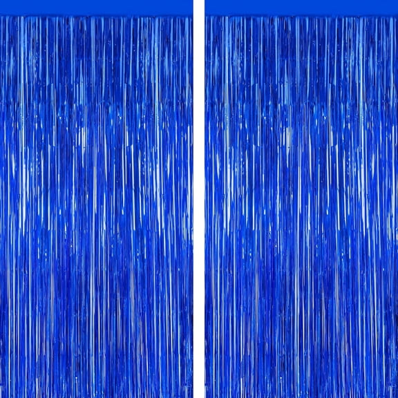 Yunmu Furniture 2 Pack Dark Blue Foil Curtain Backdrop Birthday Party Decorations | Dark blue, Metallic Foil, 3.28 x 7.05 FT, Tinsel Backdrop, Foil Curtain Streamer, Party Decorations