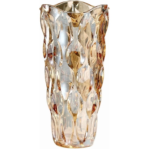 Yunmu Furniture Amber Glass Vase for Centerpieces, 9.4-inch Height, 5.1-inch Opening Width, 3.4 lbs Weight, Unbreakable, Suitable for All Kinds of Flowers, Modern and Elegant