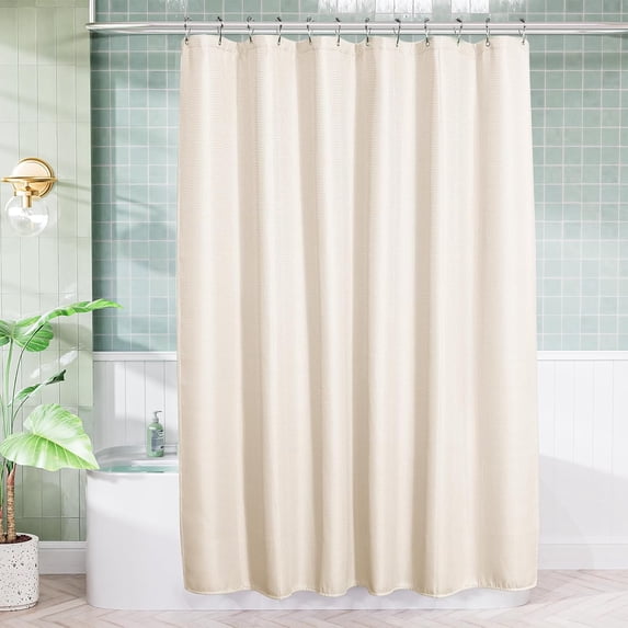 Yunmu Furniture Cream Shower Curtain Waffle Textured, Beige Shower Curtain Fabric Thick Heavy Duty 240GSM Hotel Quality Bathroom Shower Curtains, 72 x 78 Inches