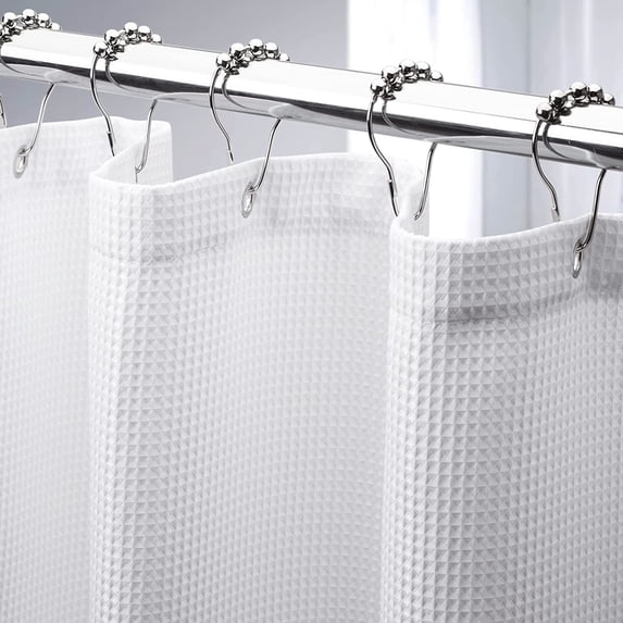 Yunmu Furniture Extra Long Shower Curtain 96 Inches Long, Waffle Shower Curtain White Extra Long, Fabric Shower Curtains for Bathroom, Heavy Duty 240G Waffle Textured, 72x96 Inches