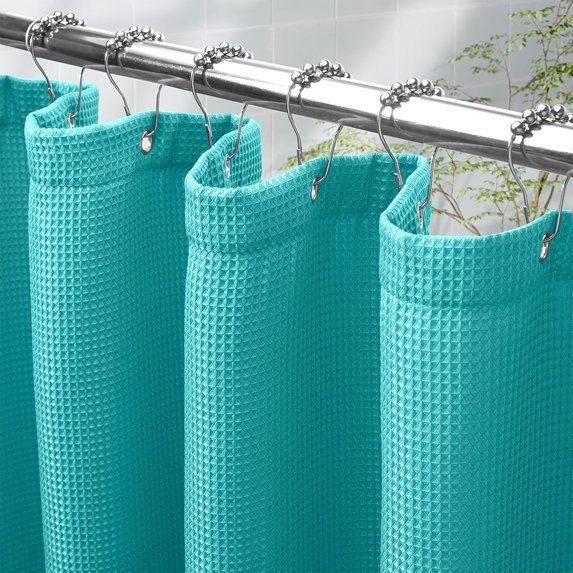 Yunmu Furniture Teal Shower Curtain Waffle Textured, Turquoise Shower Curtains for Bathroom, Thick Fabric Heavy Duty 240GSM, Hotel Quality Bathroom Shower Curtains, Premium Polyester, 72 x 72 Inches