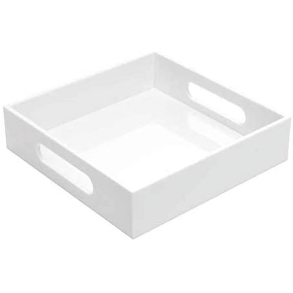 Yunmu Furniture White Sturdy Acrylic Tray with Handles-8x8 Inch- Countertop Organizer Tray for Kitchen,Bathroom,Office- Storage Box for Cosmetics, Jewelry,Toiletries,Toy,Gadgets