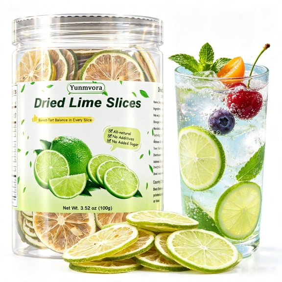 Yunmvora Dried Lime Slices, 3.52oz/100g Dehydrated Limes Slices, No Additives Natural Dried Orange Slices for Cocktails Garnish Drink