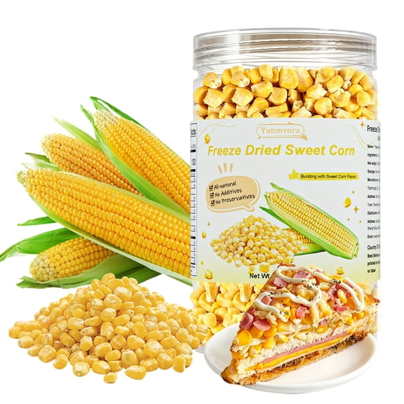 Yunmvora Freeze Dried Sweet Corn Kernels, 8.8oz/250g Super Sweet Dehydrated Yellow Corn for Salads, Noodles, Soups, Cooking, No Additives
