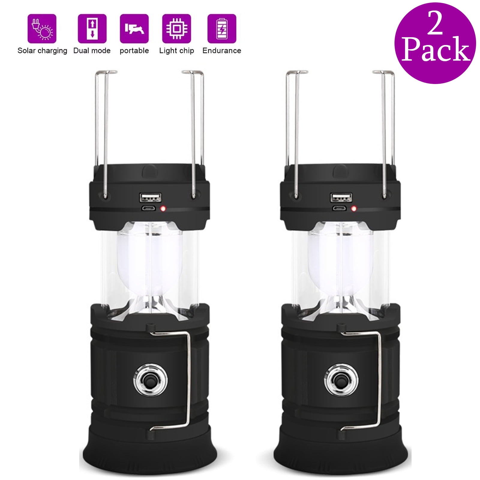 Yunnyp 2 Pack Collapsib Camping Lantern, USB Rechargeable and Battery