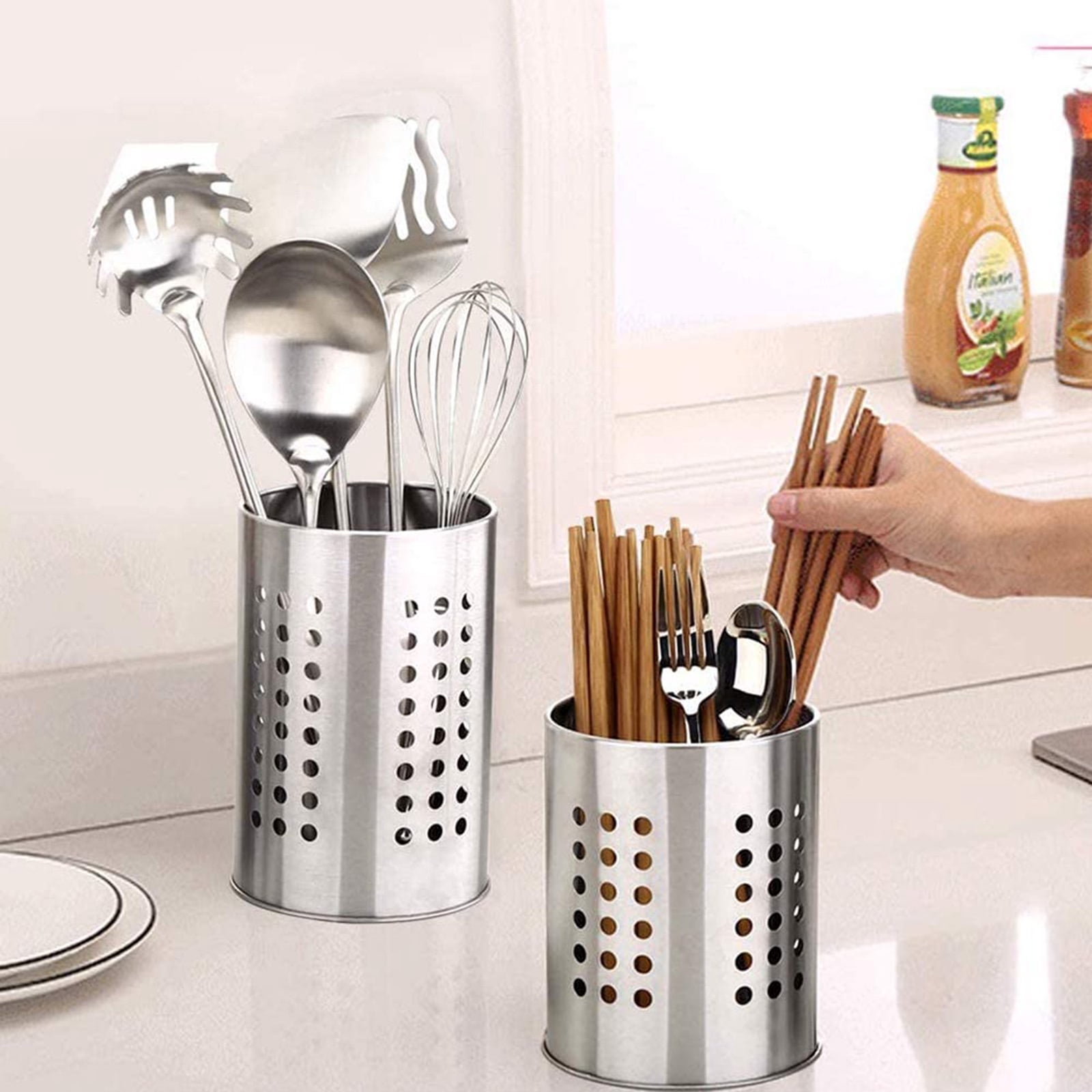 2-Piece Stainless Steel Kitchen Utensil Holder Set With Ventilated Holes - Utensil Caddy For Counter - View #10