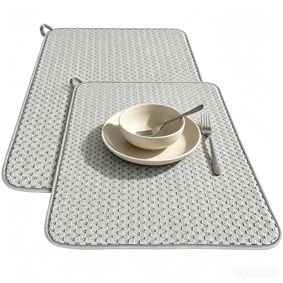 Yunnyp 2pcs  Microfiber Dish Drying Mat, Absorbent Microfiber Kitchen Dish Drainers,17.7x23.6 inches Large Size Dish Drying Pad for Countertops,Sinks,Draining Racks(Gray)