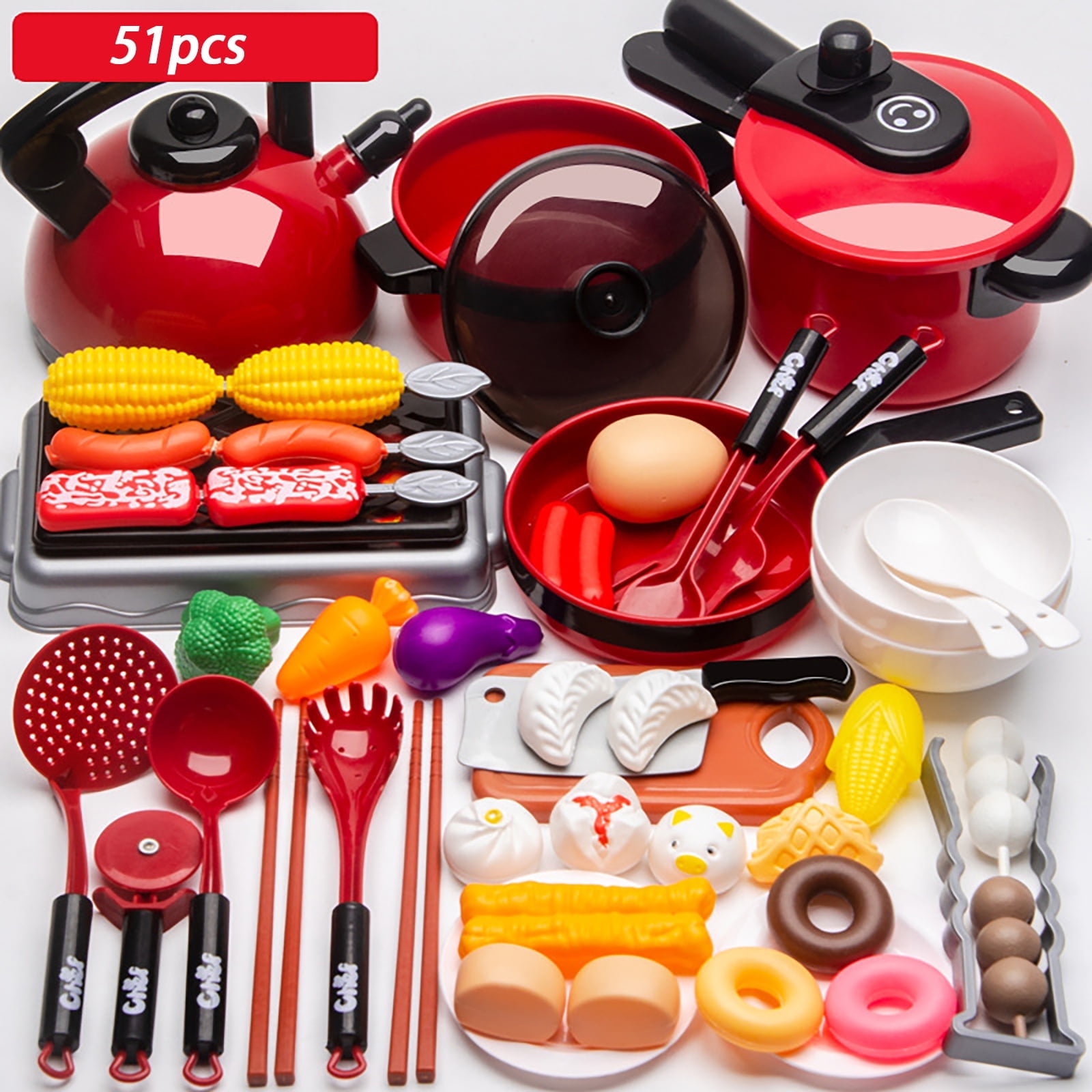 51pcs Kitchen Cooking Toy Set Kids Pretend Play Toy Simulation Kitchen Utensils Food Cookware Pot Pan