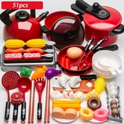 51pcs Kitchen Cooking Toy Set Kids Pretend Play Toy Simulation Kitchen Utensils Food Cookware Pot Pan