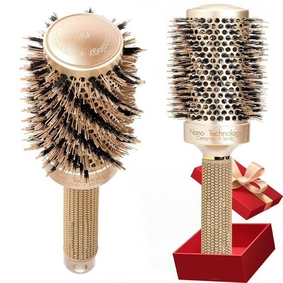 Yunnyp Boar Bristles Round Hair Brush, Nano Thermal Ceramic & Ionic Tech & Anti-Static, Professional Roller BrushRoller Hairbrush for Blow Drying, Curling, Straightening, Add Volume & Shine