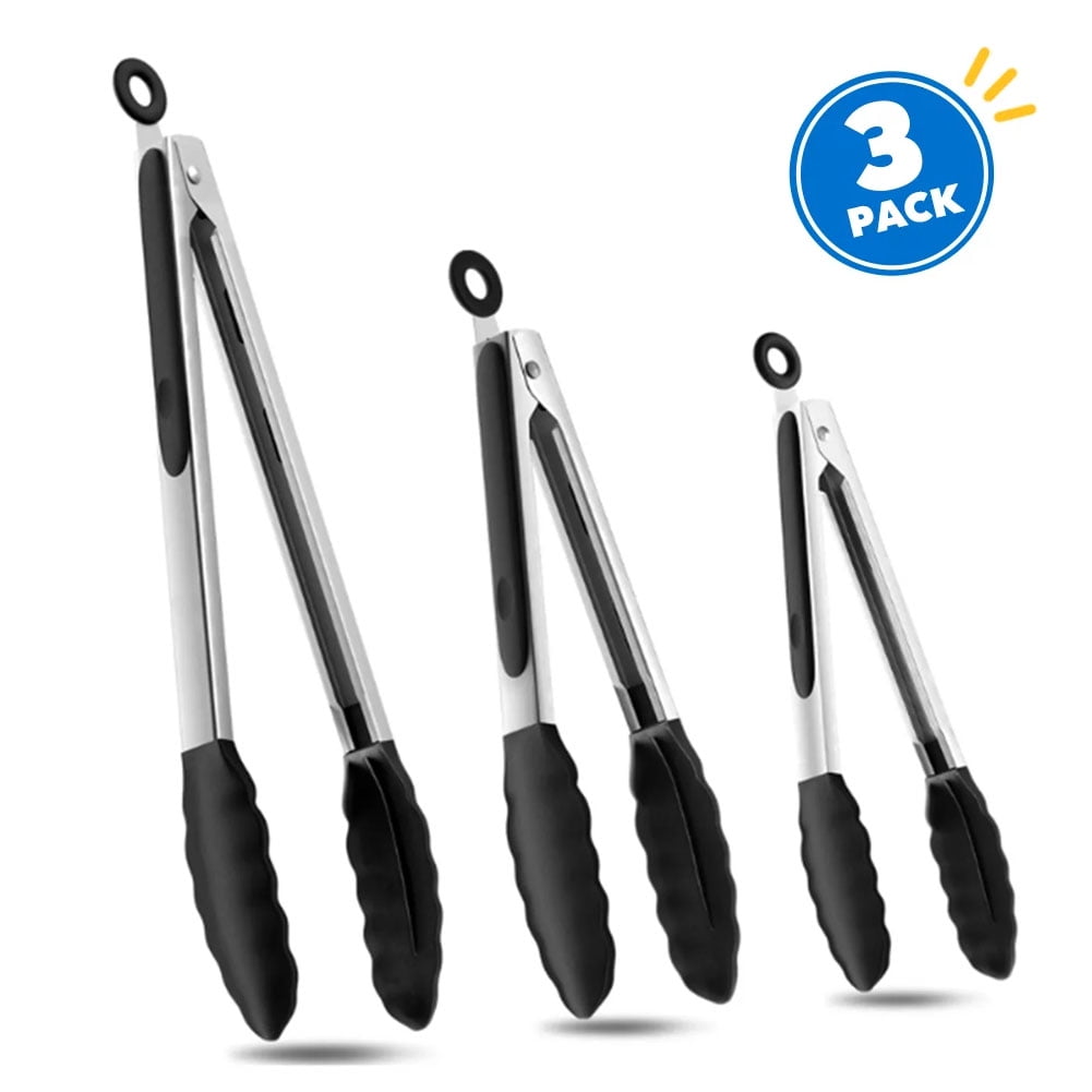 Yunnyp Kitchen Tongs for Cooking with Silicone Tips Stainless Steel Tongs 450℉ Locking Set 3