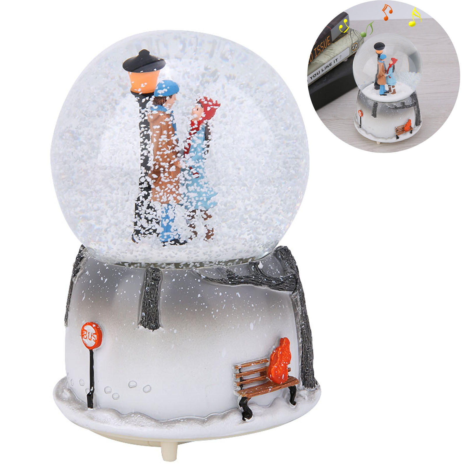 Yunnyp Novelty Night Light Musical Snow Globe Music Box Desktop